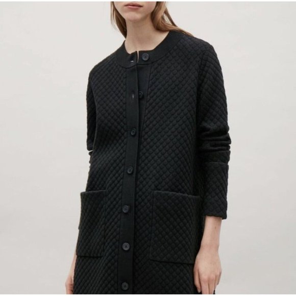 COS Womens S Black Textured Knit Longline Button Front Cardigan Sweater Pockets - Picture 6 of 9